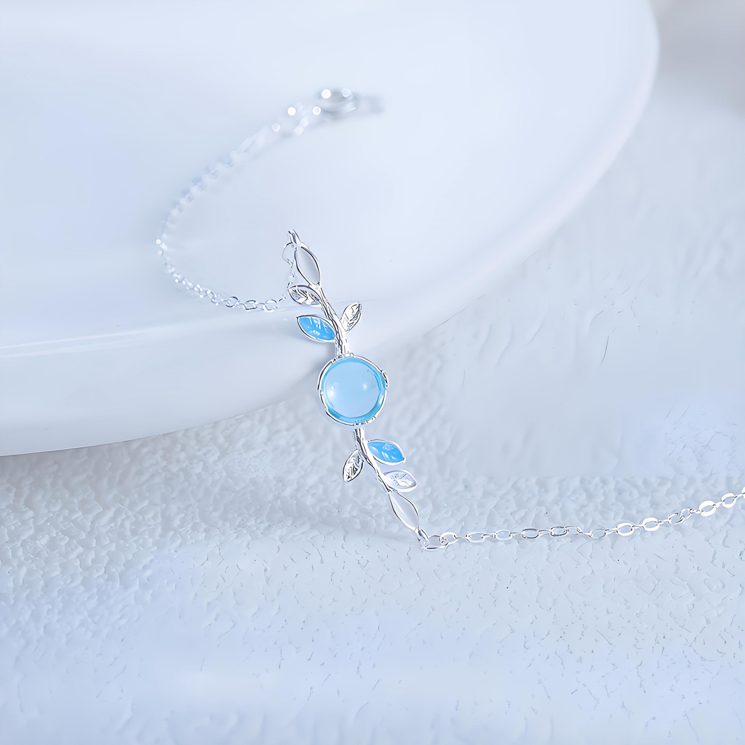 Moonstone Jewelry Set: Necklace, Ring, Bracelet, Leaf Design, 925 Silver Plated